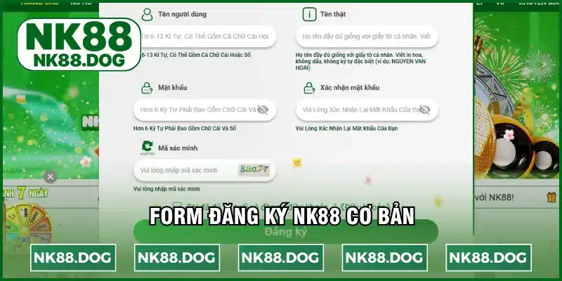 Form đăng ký NK88 cơ bản